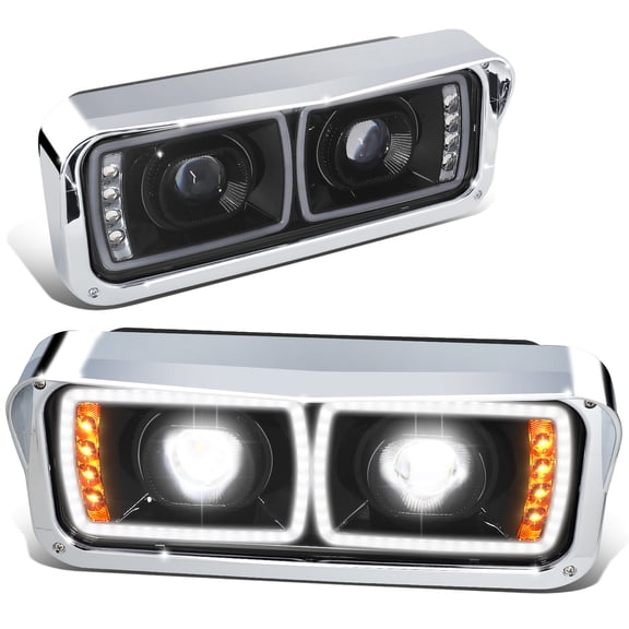 DNA Motoring Black Full LED Halo Ring DRL Projector Headlight Lamp for 1981-2019 Freightliner Kenworth Peterbilt