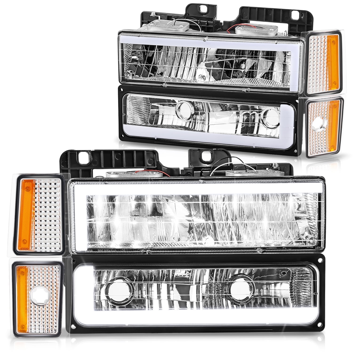 Fit For 88-93 Chevy C/K GMC Sierra Tahoe Clear/Amber LED Tube Headlights - Foto 2