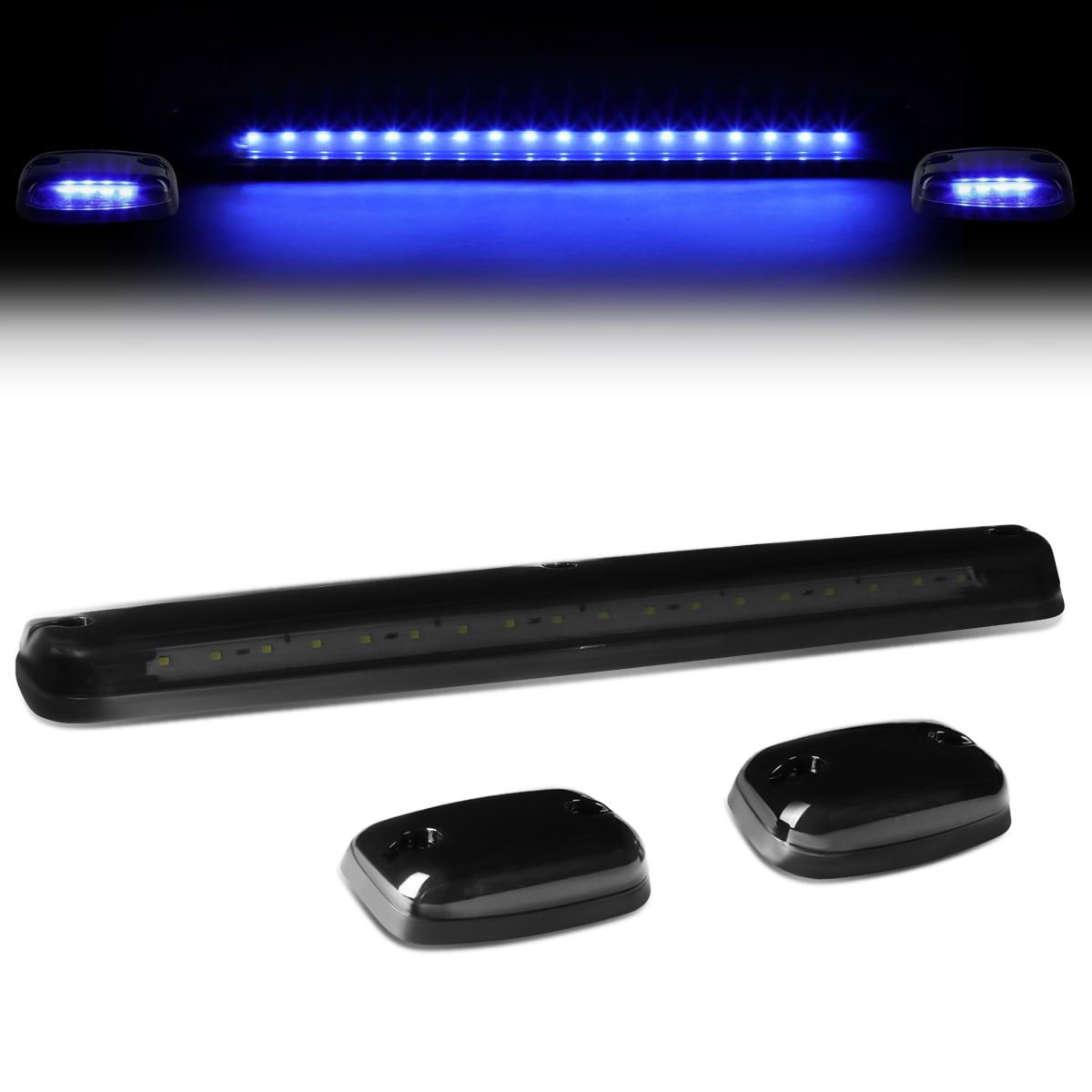 DNA Motoring CBL-CSIL07-SM-B For 2007 to 2013 Chevy Silverado / GMC Sierra GMT900 LED Cab Roof Center Light + Pair Side Lamps (Smoked Housing Blue LED) 09 10 11 12