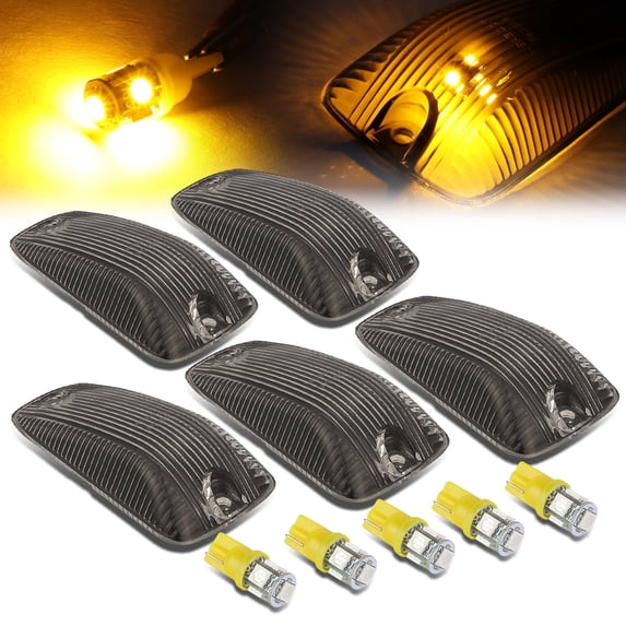 DNA Motoring For 88-02 Chevy GMC C/K C10 5pcs Smoked Yellow LED Cab Roof Running Light