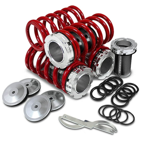 DNA Motoring COIL-HC88-S-RD-BK For 1988 to 2001 Civic / CRX / Del Sol / Integra Aluminum Scaled Coilover Kit Set (Red Springs Black Sleeves) - EG EK DC