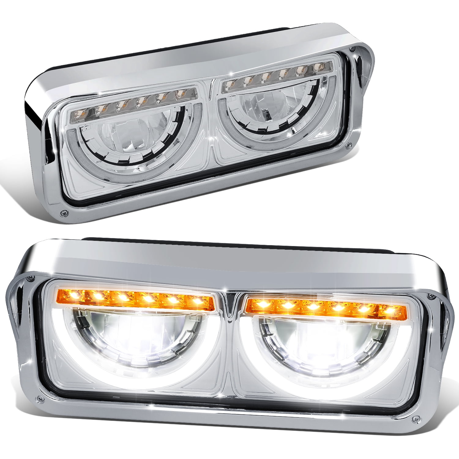 DNA MOTORING LED Halo Headlights For Freightliner Classic & More - Black, Dual Reflector, DRL & Turn Signal 2 thumbnail image