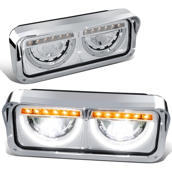 DNA Motoring Chrome Full LED Halo Ring DRL Headlight Lamp Signal for 1981-2019 Freightliner Kenworth Peterbilt