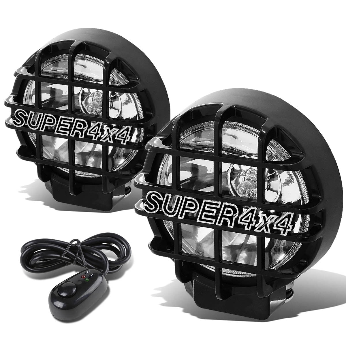 DNA Motoring 6" Round Black Stone Guard Clear Fog Light Pair off-Road Super 4X4 Work Lamp w/Wiring+Switch