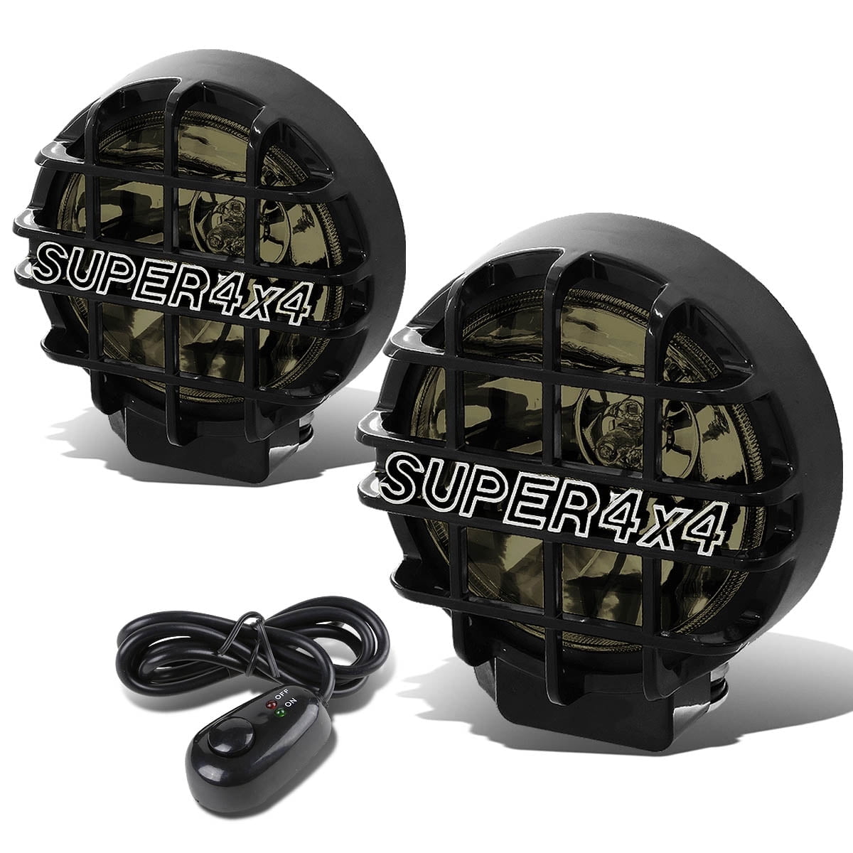 DNA Motoring 6" Round Black Stone Guard Smoked Fog Light Pair off-Road Super 4X4 Work Lamp w/Wiring+Switch