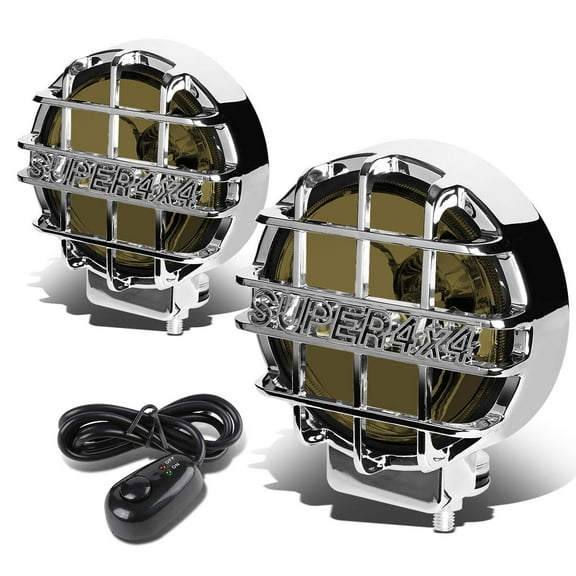DNA Motoring 6" Round Chrome Stone Guard Smoked Fog Light Pair off-Road Super 4X4 Work Lamp w/Wiring+Switch