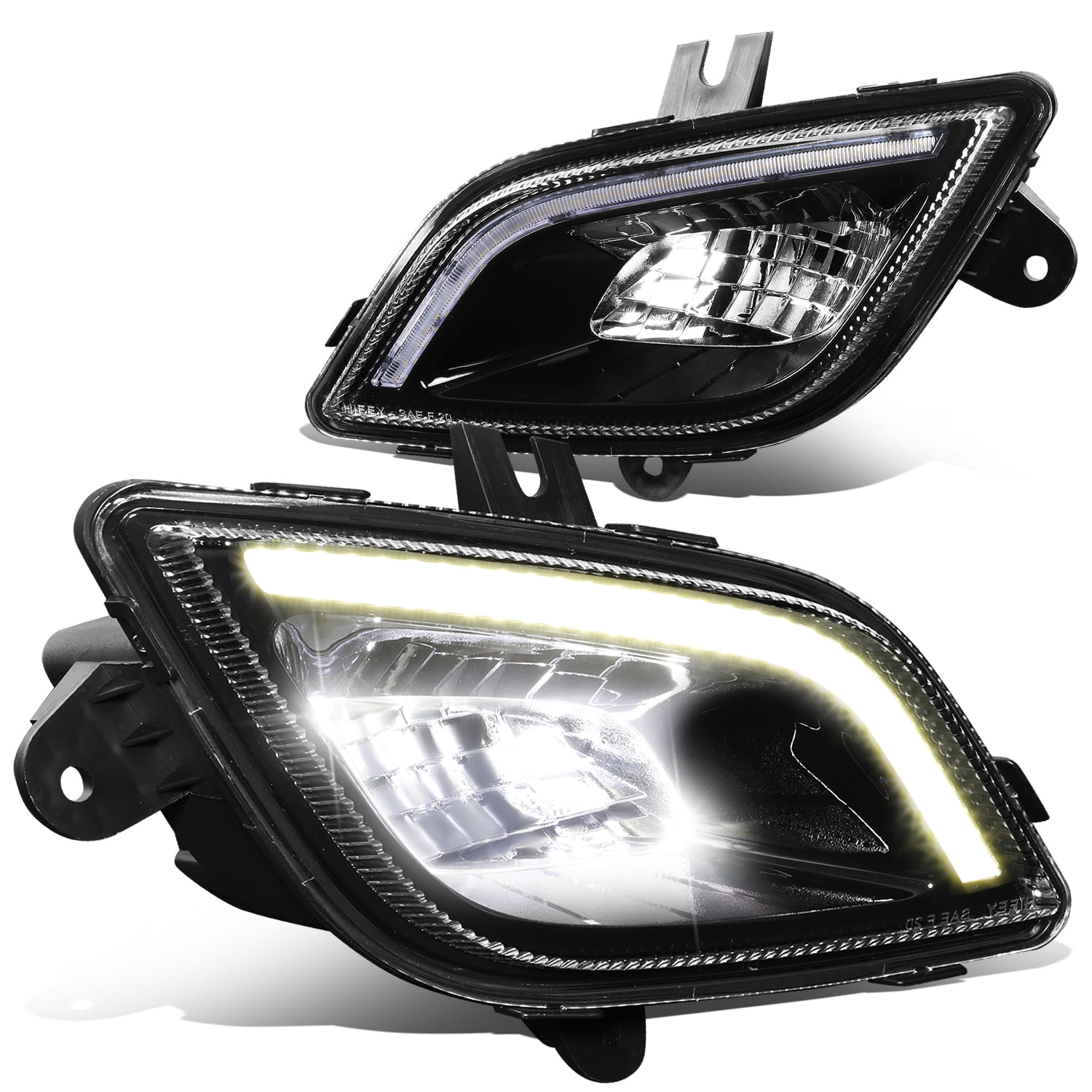 DNA Motoring For 2018-2022 Freightliner Cascadia Full LED 3D Light Bar Front Fog Lamps Black Pair