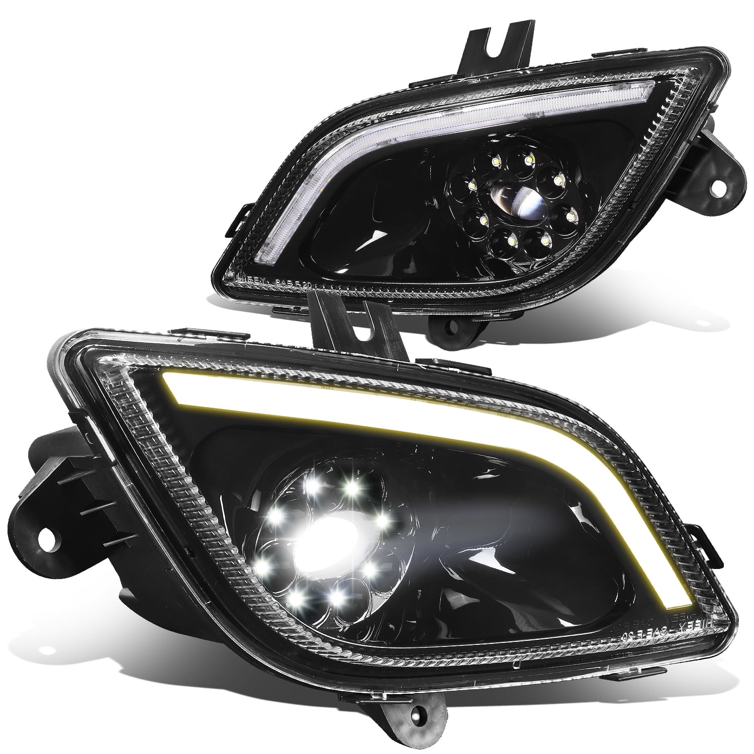 DNA Motoring For 18-24 Freightliner Cascadia Full LED DRL Projector Fog Light Lamps Pair Black