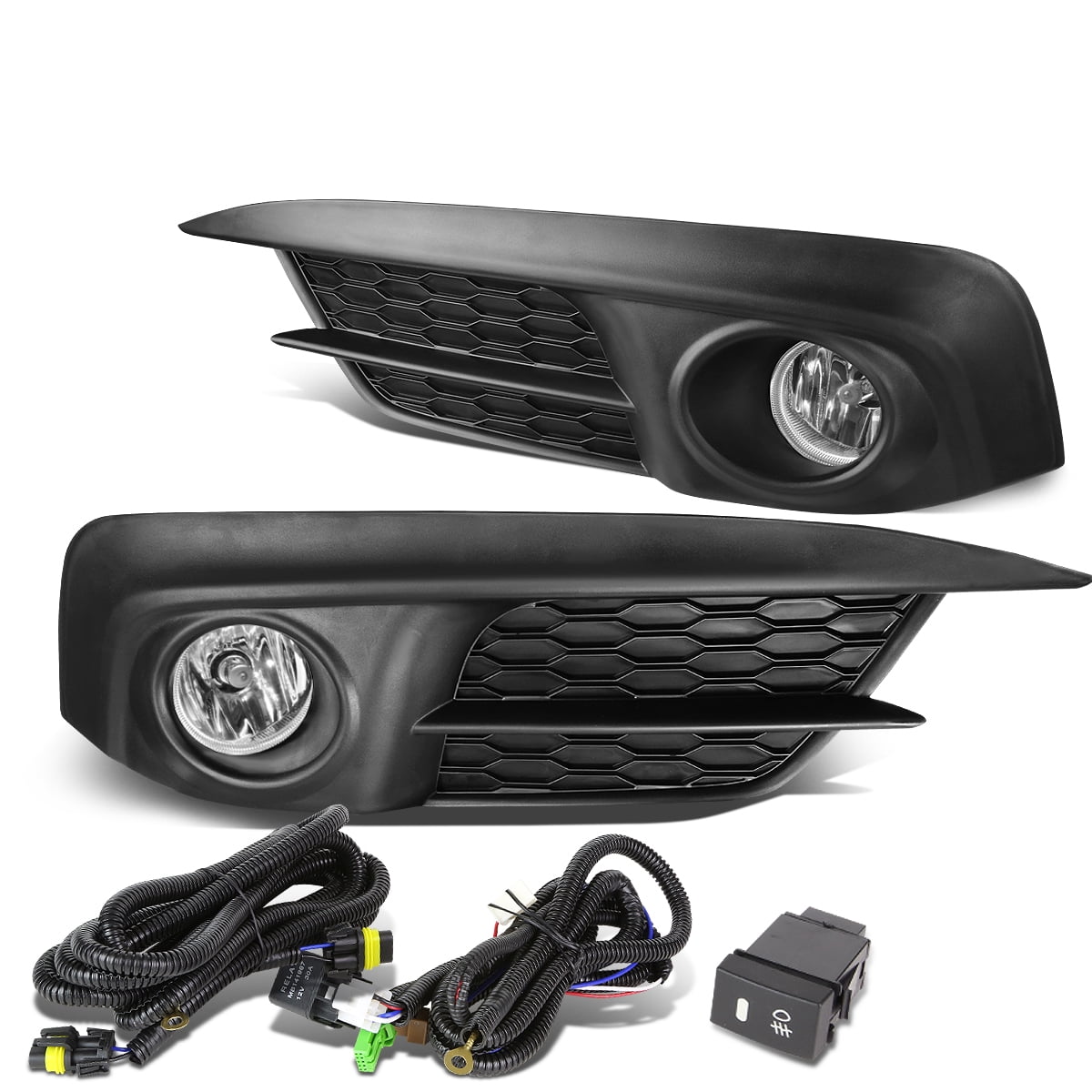 DNA Motoring FL-ZTL-175-CH For 2016 to 2017 Honda Civic FC Sedan/Coupe Front Bumper Fog Light Lamp+Switch Clear Lens