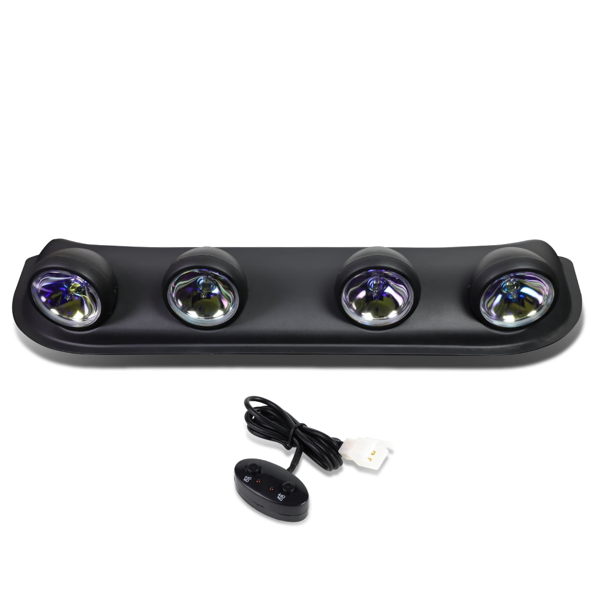 DNA Motoring FL-ZTL-249-NC Universal Black Frame Neo Chrome Lens Roof Mounted Fog Light + Bulbs + Switch Fits select: 1975-2017 FORD F150, 1999-2017 CHEVROLET SILVERADO