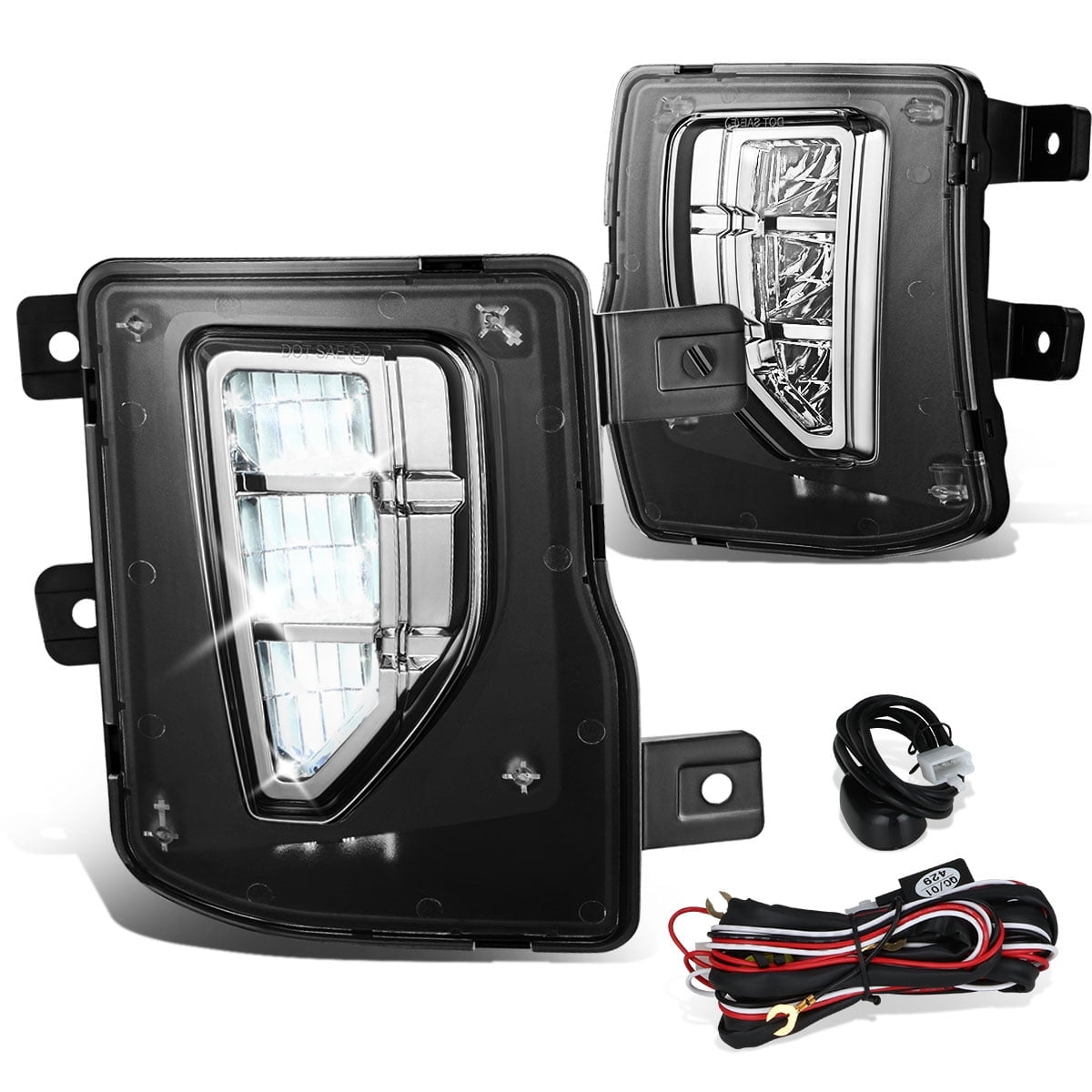 DNA Motoring For 16-19 Chevy Silverado 1500 FULL LED Front Face Bar Fog Lamps Pair Chrome w/Wiring+Switch