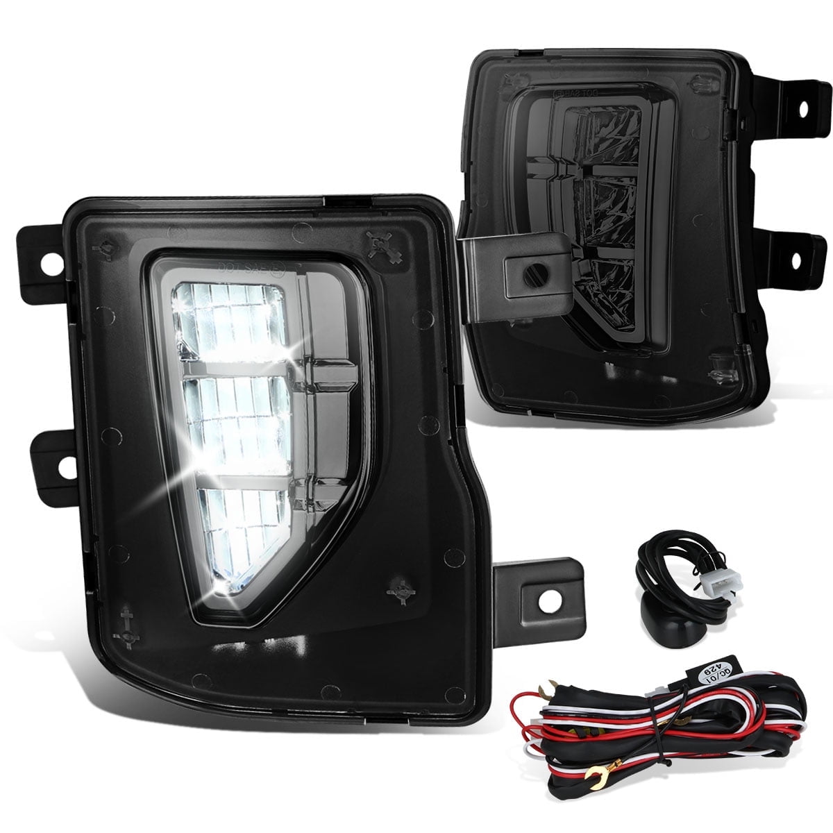 DNA Motoring For 16-19 Chevy Silverado 1500 FULL LED Front Face Bar Fog Lamps Pair Smoked w/Wiring+Switch