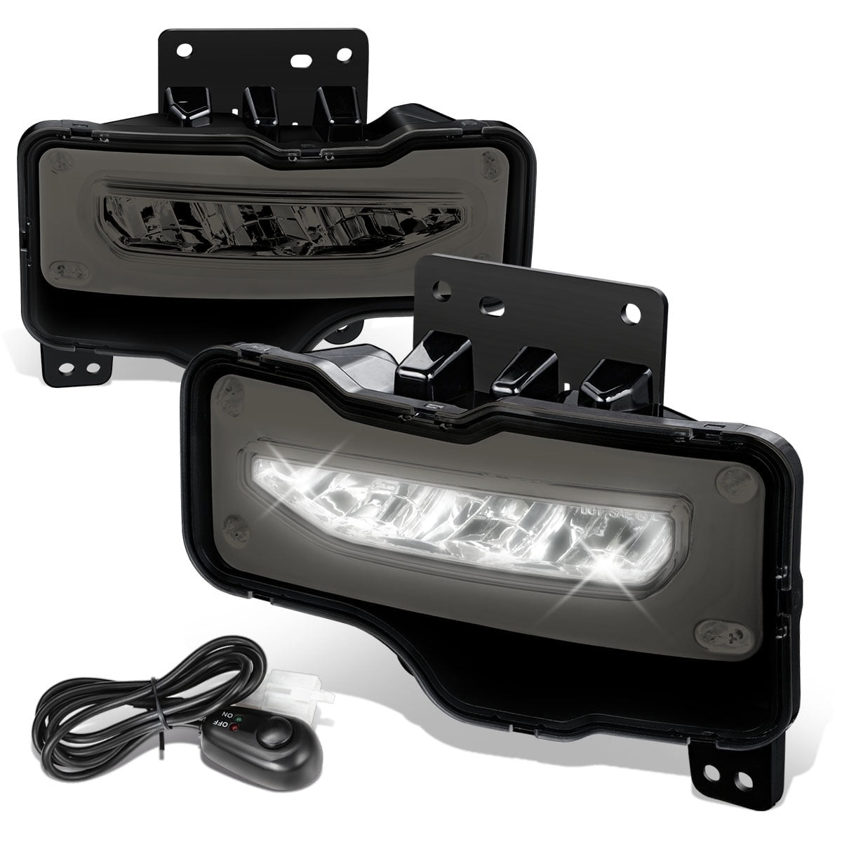 DNA Motoring For 2016-2018 GMC Sierra 1500 Smoked Full LED Fog Light Lamps w/Wiring Harness Switch