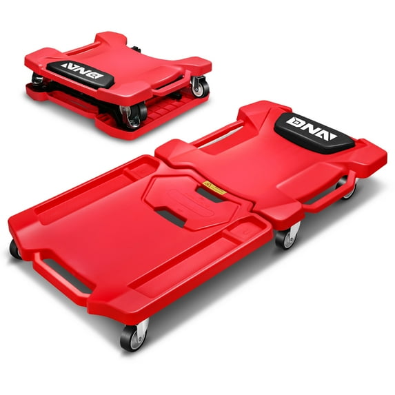 DNA Motoring Foldable Low Profile Creeper for For Auto Mechanics Garage Stool Rolling Red