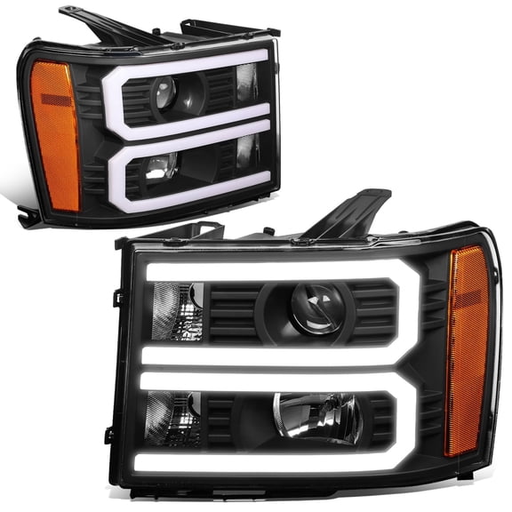 DNA Motoring For 07-14 GMC Sierra 1500 2500 3500 Dual 3D LED DRL Black Amber Projector Headlight Pair