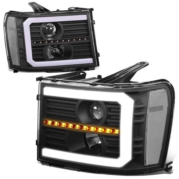 DNA Motoring For 07-14 GMC Sierra Black Clear Sequential Signal LED DRL Projector Headlight Lamps Pair