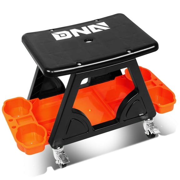 DNA Motoring For 200Lbs Capacity Orange Automotive Mechanic Stool with Lockable Swivel Wheels and Tool Tray