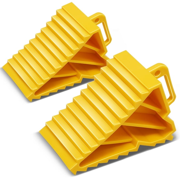 DNA Motoring For Truck RV Trailer Heavy Duty Wheel Chocks Tire Stopper Yellow w/ Handle 2Pcs