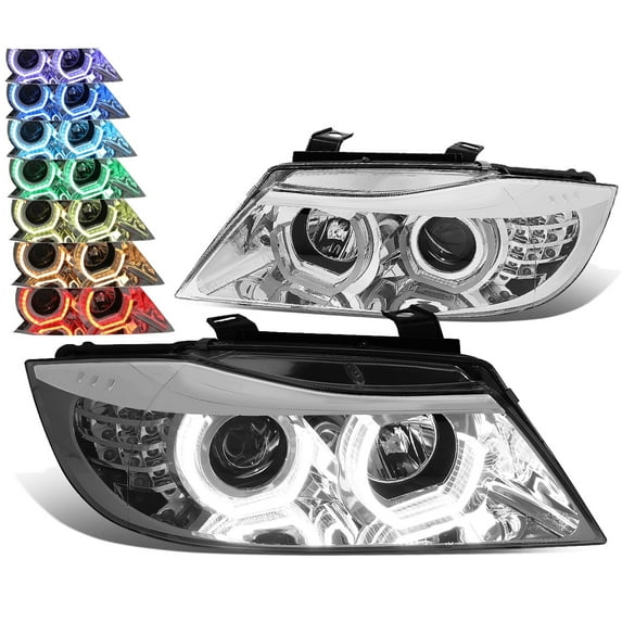 DNA Motoring LED Halo Projector RGB Color Change Halogen Headlight For 09-12 BMW E90 3-Series Sedan