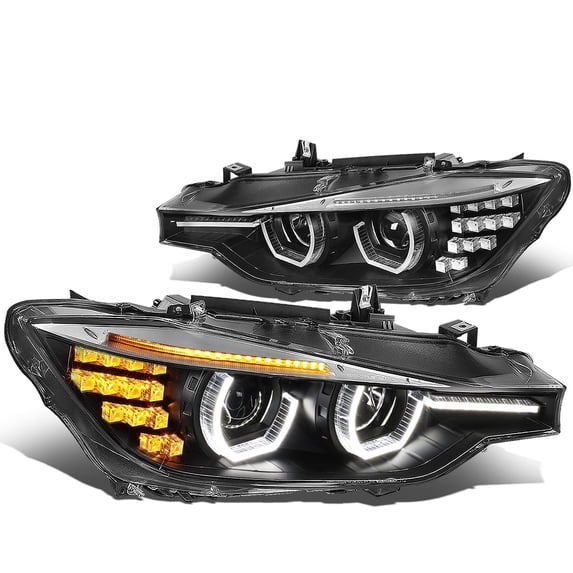 DNA Motoring For 12-16 BMW F30 F31 3-Series Black LED HALO DRL Projector Headlight Lamps Pair