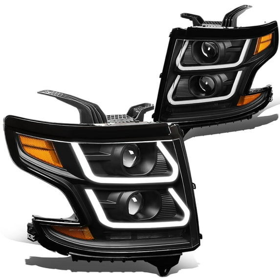 DNA Motoring For 15-20 Chevy Suburban Tahoe LED DRL Projector Headlight Lamps Pair Black Amber