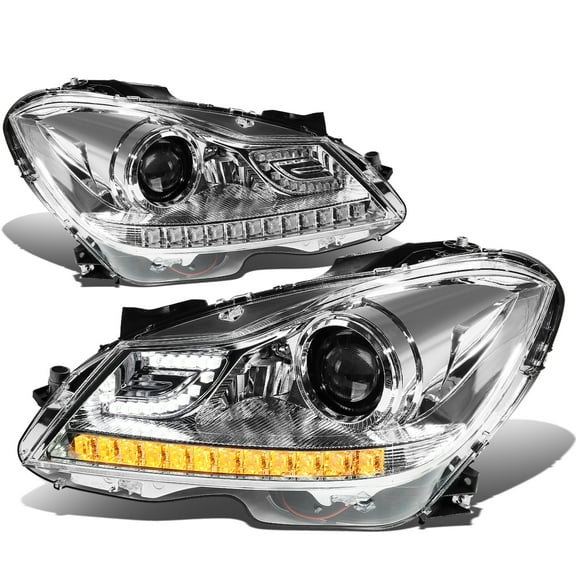 DNA Motoring For 12-15 MB C-Class W204 C250 C350 C63 LED DRL Euro Chrome Projector Headlight Lamps Pair