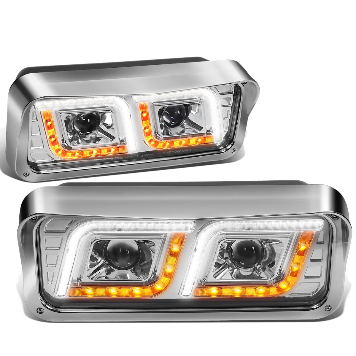 DNA Motoring HL-HAY-001-CH For 1981-2019 Kenworth W900 T800 Western Star  4800 LED DRL+ Turn Signal+ Dual Projector Headlight Lamp 10 11 12 13 14 15  16