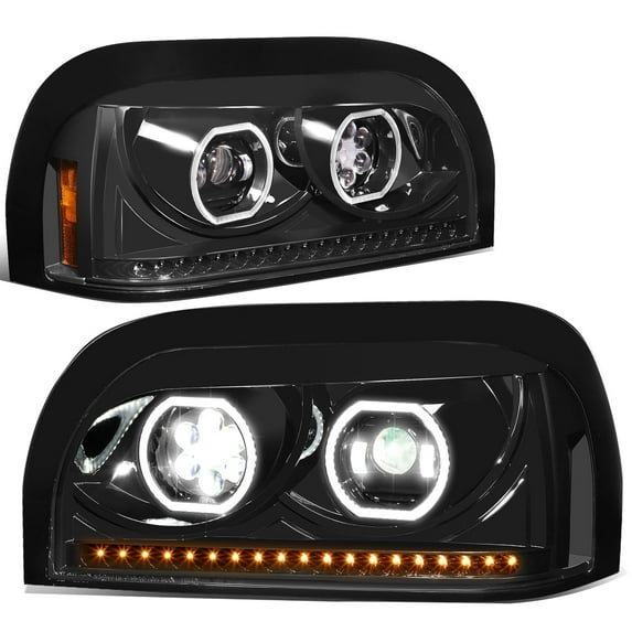 DNA Motoring For 96-10 Freighter Century Class Full LED DRL Sequential Signal Projector Headlight Pair Black
