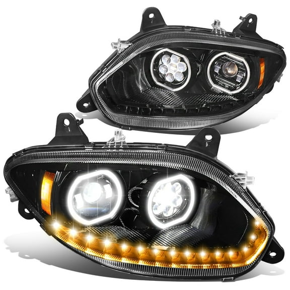 DNA Motoring HL-HAY-016-BK For 2017-2021 International Harvester LT LT625 Black Gattling Style Sequential Signal LED DRL Projector Headlights