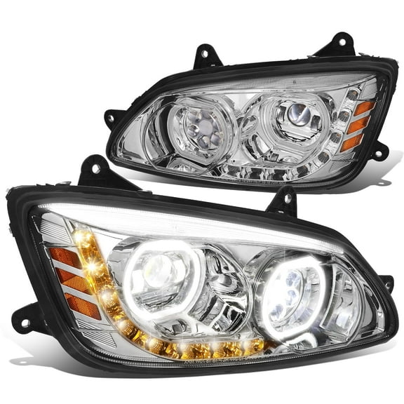 DNA Motoring LED DRL Dual Halo Projector Headlights for 2008-2019 Kenworth T170 T270 T370, Chrome