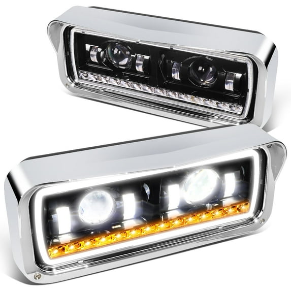 DNA Motoring LED DRL Projector Headlight Lamps for 1981-2019 Kenworth W900 Western Star 4800, Black