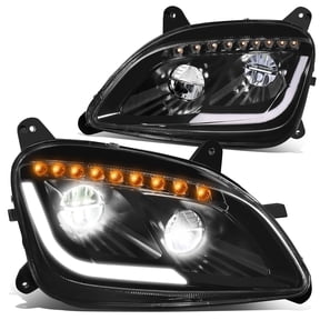 DNA Motoring LED DRL Sequential Signal Headlights for 2011-2020 Peterbilt 579/587, Black Housing, L-Pattern Turn Signal