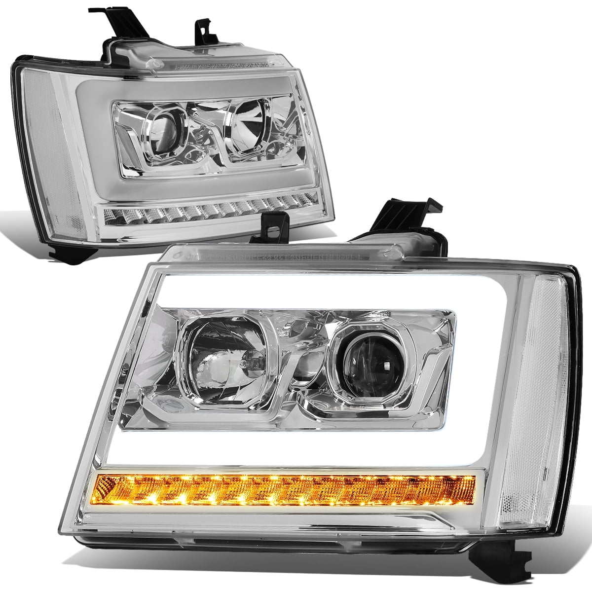 DNA Motoring For 07-14 Tahoe Suburban Avalanche LED DRL Sequential Signal Projector Headlight Pair Chrome Clear