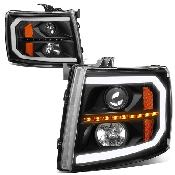 DNA Motoring For 07-14 Silverado LED DRL Sequential Turn Signal Projector Headlight Lamp Pair Black/Amber