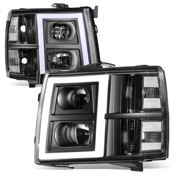 DNA Motoring For 07-13 Chevy Silverado 1500 2500 3500 LED DRL Projector Headlight Lamps Pair Black/Clear