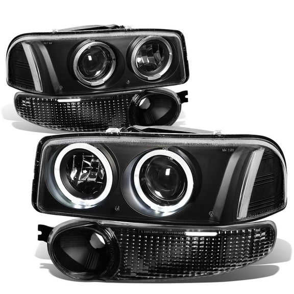 DNA Motoring For 01-07 GMC Sierra Denali Dual LED Halo Projector Black Headlight Bumper Parking Lamps