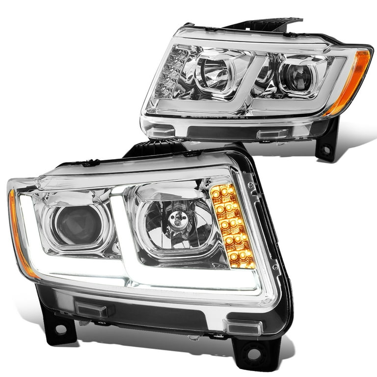 DNA Motoring HL-HPL-JGC11-CH-AM For 2011 to 2013 Jeep Grand Cherokee LED  DRL Projector Headlight Chrome Housing Amber Corner Headlamp 12 Left + Right