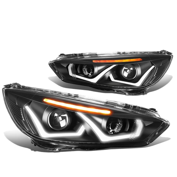 DNA Motoring For 15-18 Ford Focus LED DRL Black Amber Signal Projector Headlight Lamps Pair