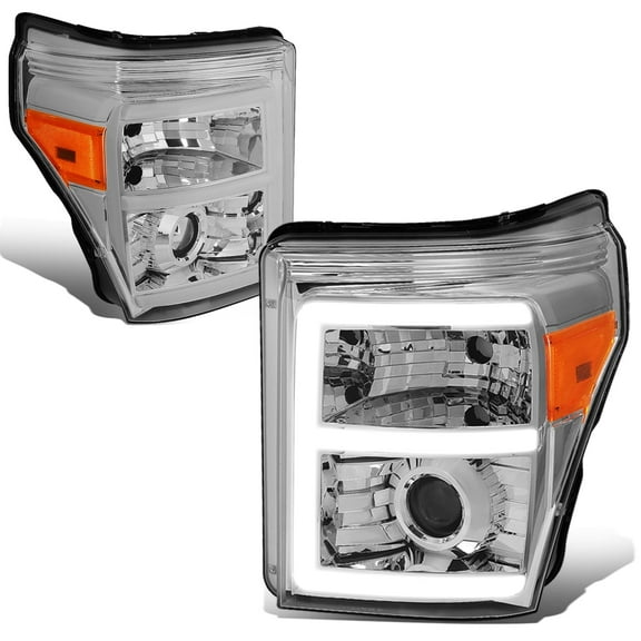 DNA Motoring For 11-16 Ford F250 F350 Super Duty 3D LED DRL Projector Headlight Lamps Chrome Amber