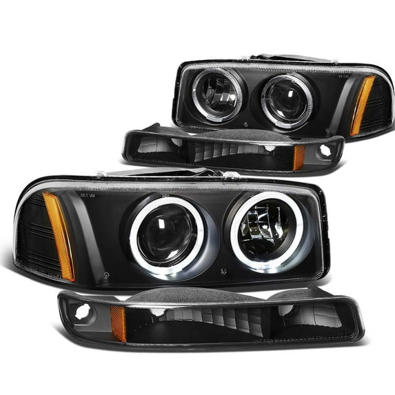 DNA Motoring For 99-06 GMC Sierra Yukon 4PCS LED Halo Projector Headlight Bumper Lamps Black Amber