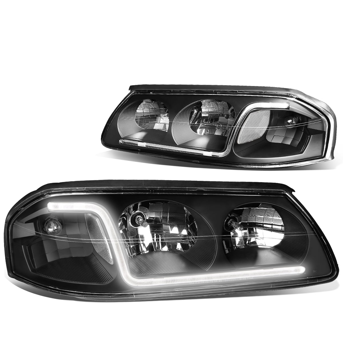 DNA Motoring HL-LB-CI00-BK-CL1 For 2000 to 2005 Chevy Impala LED DRL Light  Bar Headlight Black Housing Clear Corner Headlamp 01 02 03 04 Left + Right