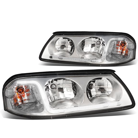DNA Motoring HL-LB-CI00-CH-CL1 For 2000 to 2005 Chevy Impala LED DRL Light Bar Headlight Chrome Housing Clear Corner Headlamp 01 02 03 04 Left + Right