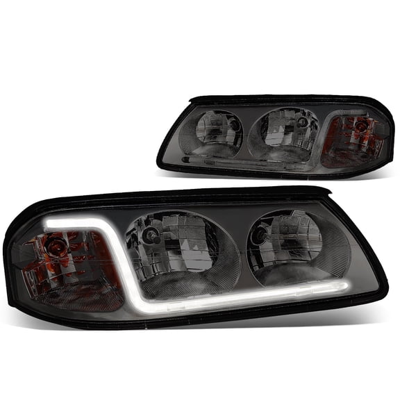 DNA Motoring LED DRL Side Headlight Replacement for 2000-2005 Chevy Impala, Smoked / Amber