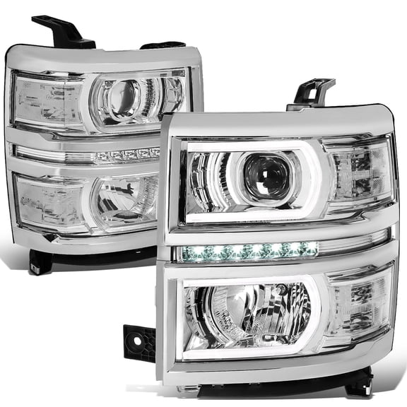 DNA Motoring For 14-15 Chevy Silverado 1500 LED DRL Chrome Clear Projector Headlight Pair