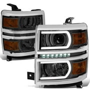 DNA Motoring For 2014-2015 Chevy Silverado 1500 LED Tube Light Bar Projector Headlight Smoked