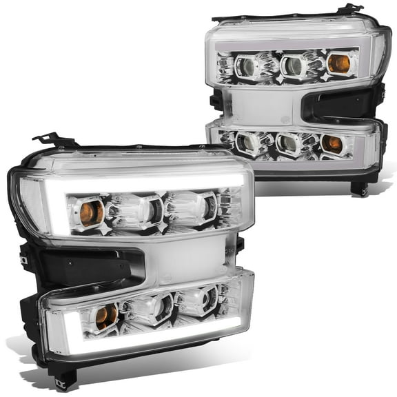 DNA Motoring For 19-24 Chevy Silverado 1500 LED DRL Quad Projector Headlight Lamps Pair Chrome/Clear