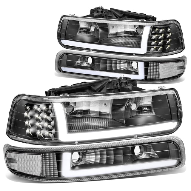 Black LED Headlight & Bumper Lamp Set For 99-02 Chevy Silverado 1500 2500 HD – Direct Replacement