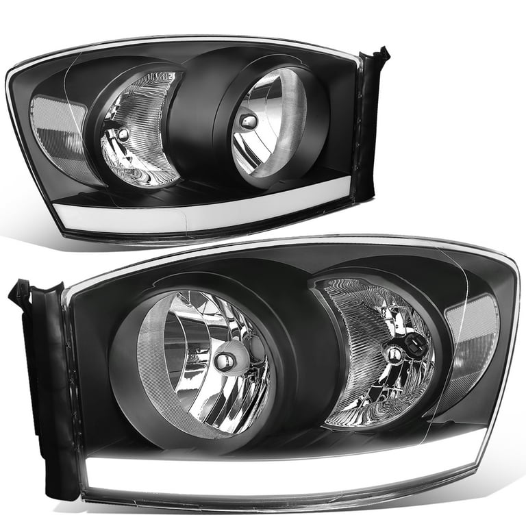 DNA Motoring HL-LB-DR06-BK-CL1 for 2006 to 2009 Dodge LED DRL Light Bar  Headlights Fits Truck Ram 1500, 2500 Black Housing Clear Corner Headlamp 07  08