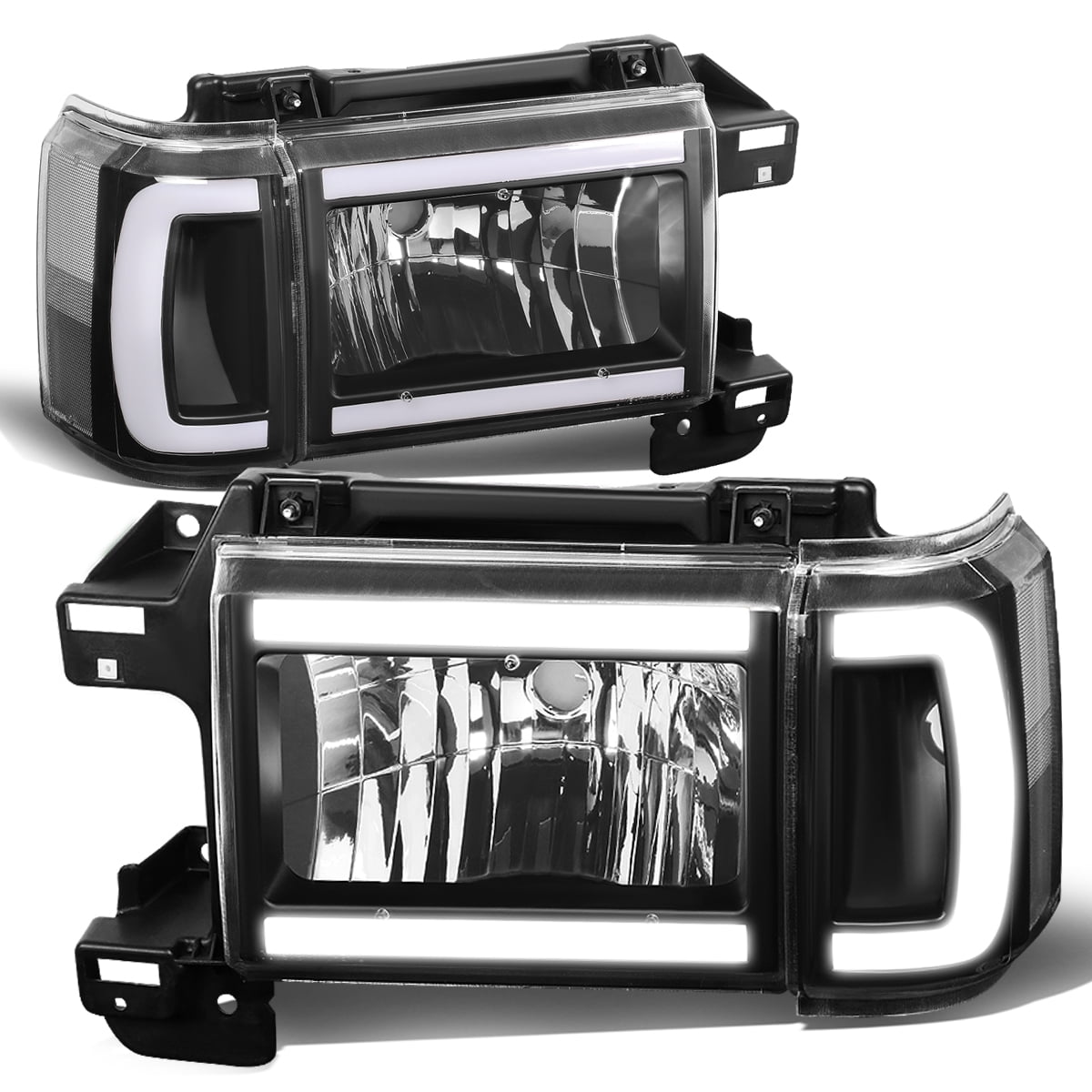 DNA Motoring HL-LB-F15087-BK-CL1 For 1987 to 1991 Ford F150 F250 F350  Bronco Black Housing Clear Corner LED DRL Headlight Headlamps 88 89 90