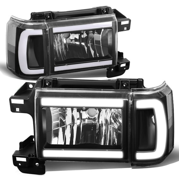 DNA Motoring For 87-91 Ford F150 F250 F350 Bronco LED DRL Black Clear Corner Headlight Lamp Pair